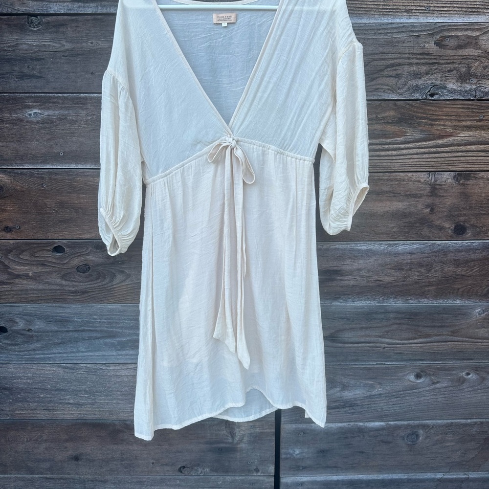 Piko 1988 Cream V-Neck Dress